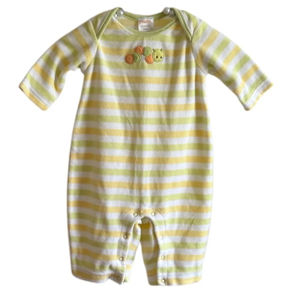 Vintage Y2K Gymboree Baby Boy Inchworm Velour One Piece Longalls Outfit